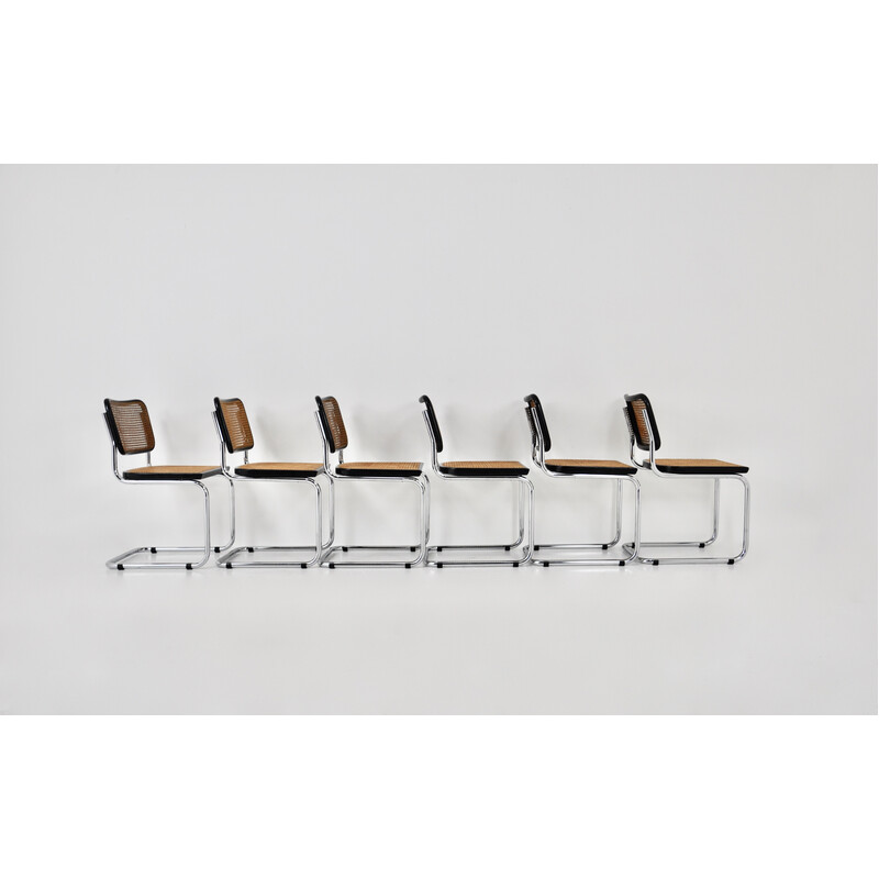 Set van 6 vintage metalen en houten stoelen van Marcel Breuer