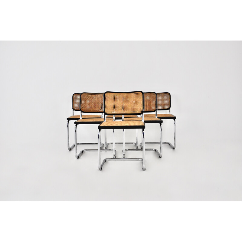 Conjunto de 6 cadeiras vintage em metal e madeira de Marcel Breuer