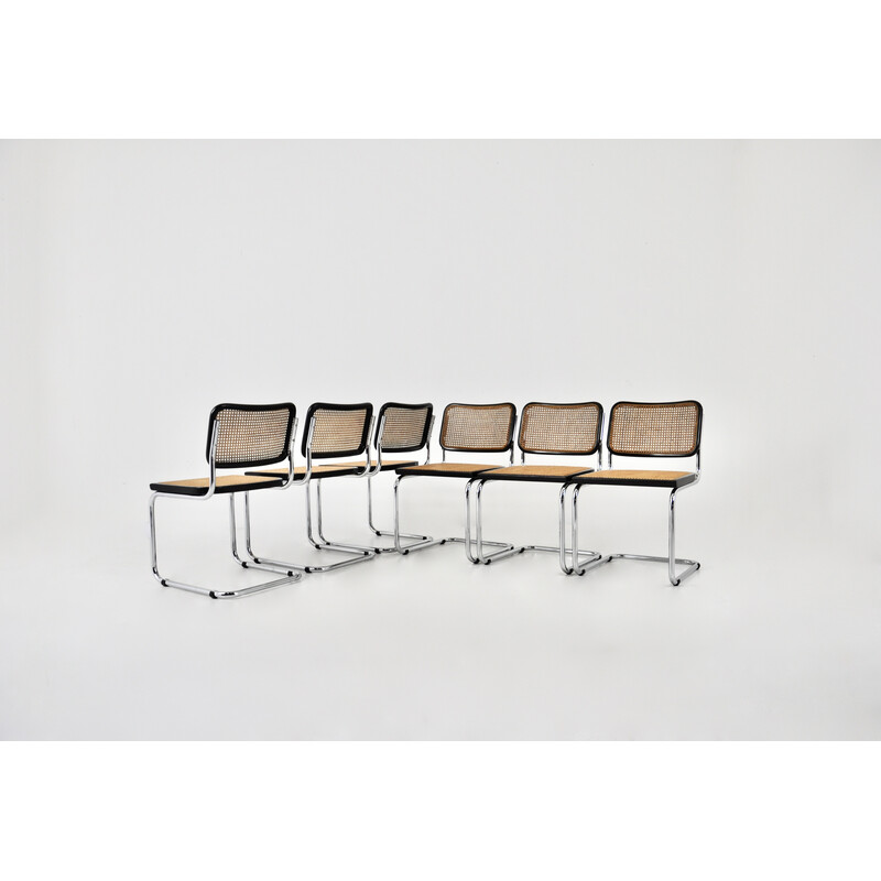 Set of 6 vintage metal and wood chairs by Marcel Breuer