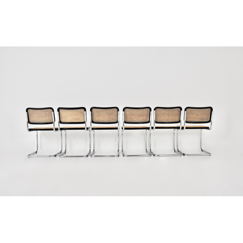 Ensemble de 6 chaises vintage en métal et en bois par Marcel Breuer