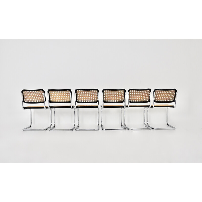 Set of 6 vintage metal and wood chairs by Marcel Breuer