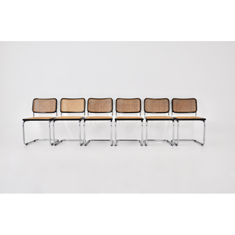 Set of 6 vintage metal and wood chairs by Marcel Breuer