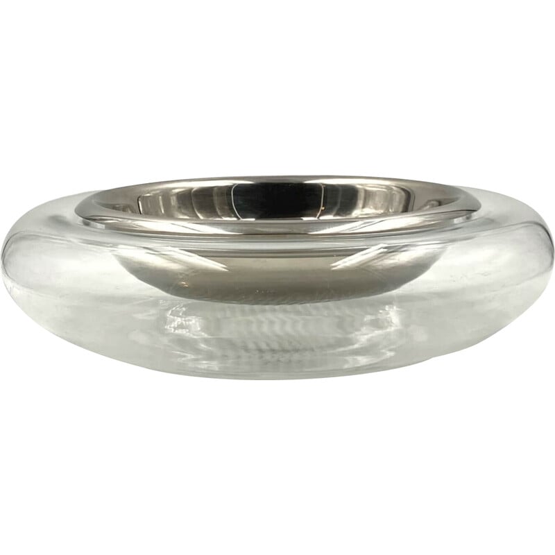 Vintage glass and chrome centerpiece bowl by Eleonore Peduzzi Riva, Italy 1970s