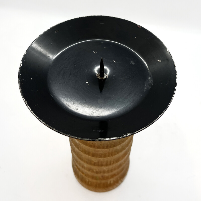 Vintage candlestick in wood and steel, Germany