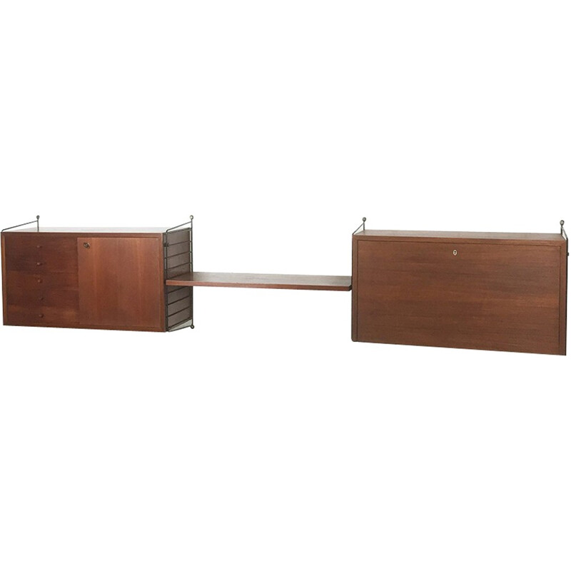 Wall Unit in Teak with Cabinets by Nisse Strinning for String Design AB - 1960s