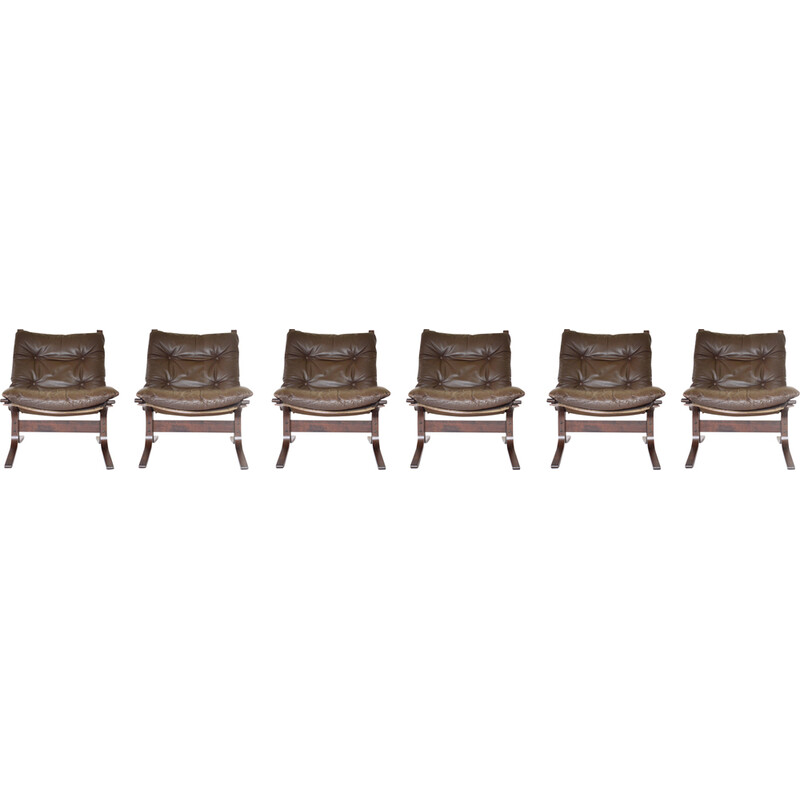 Ensemble de 6 fauteuils Siesta vintage en brun cacahuète par Ingmar Relling pour Westnofa, 1960