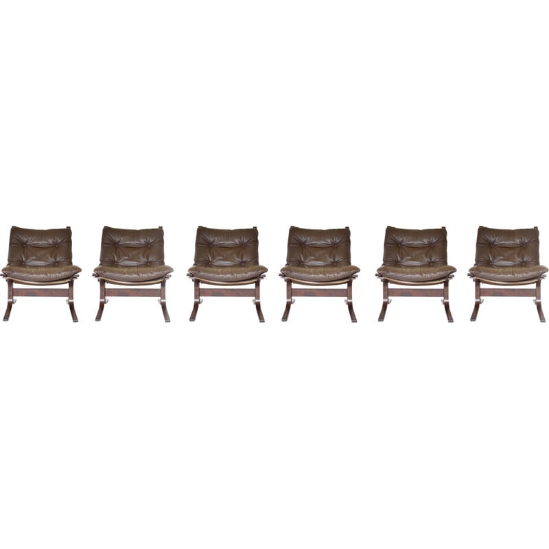 Set of 6 vintage Peanut brown Siesta armchairs by Ingmar Relling for Westnofa, 1960s