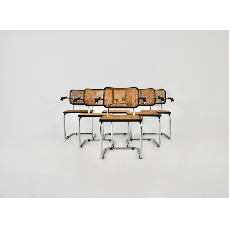 Juego de 6 sillas vintage de metal y madera de Marcel Breuer