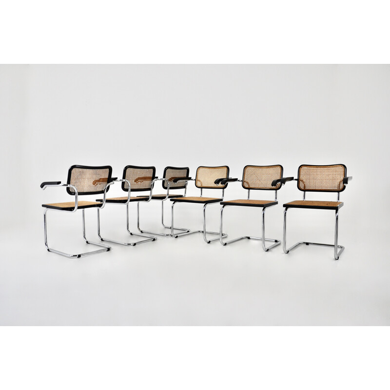 Conjunto de 6 cadeiras vintage em metal e madeira de Marcel Breuer