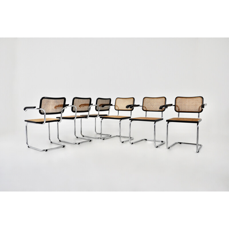 Set of 6 vintage metal and wood chairs by Marcel Breuer