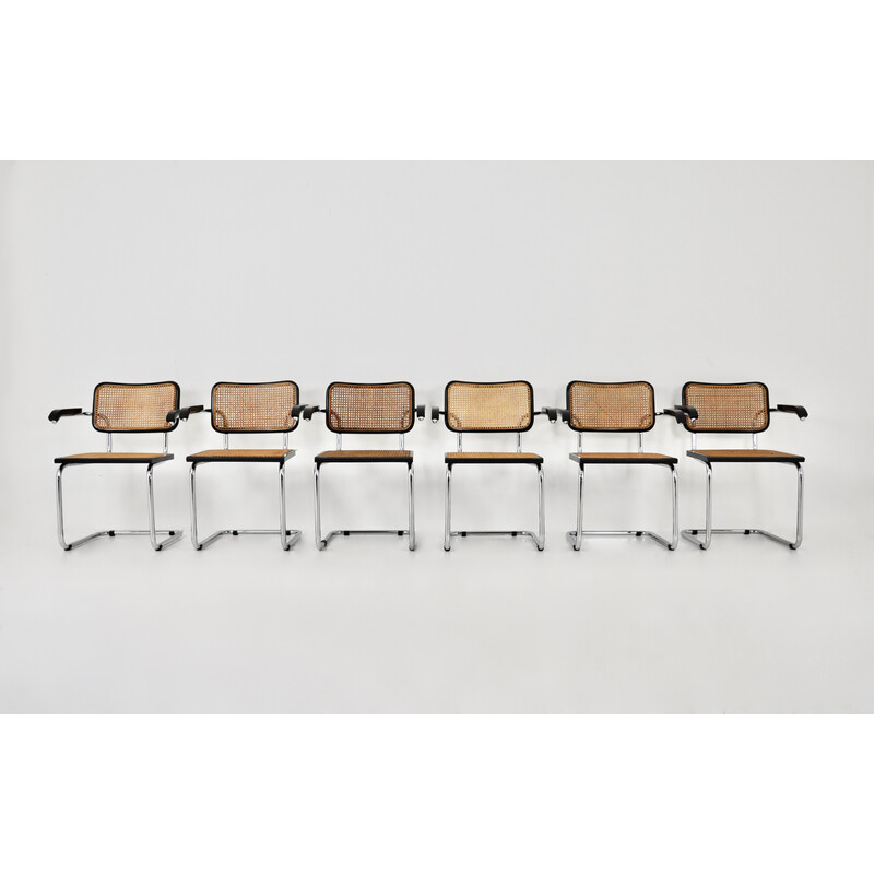 Conjunto de 6 cadeiras vintage em metal e madeira de Marcel Breuer