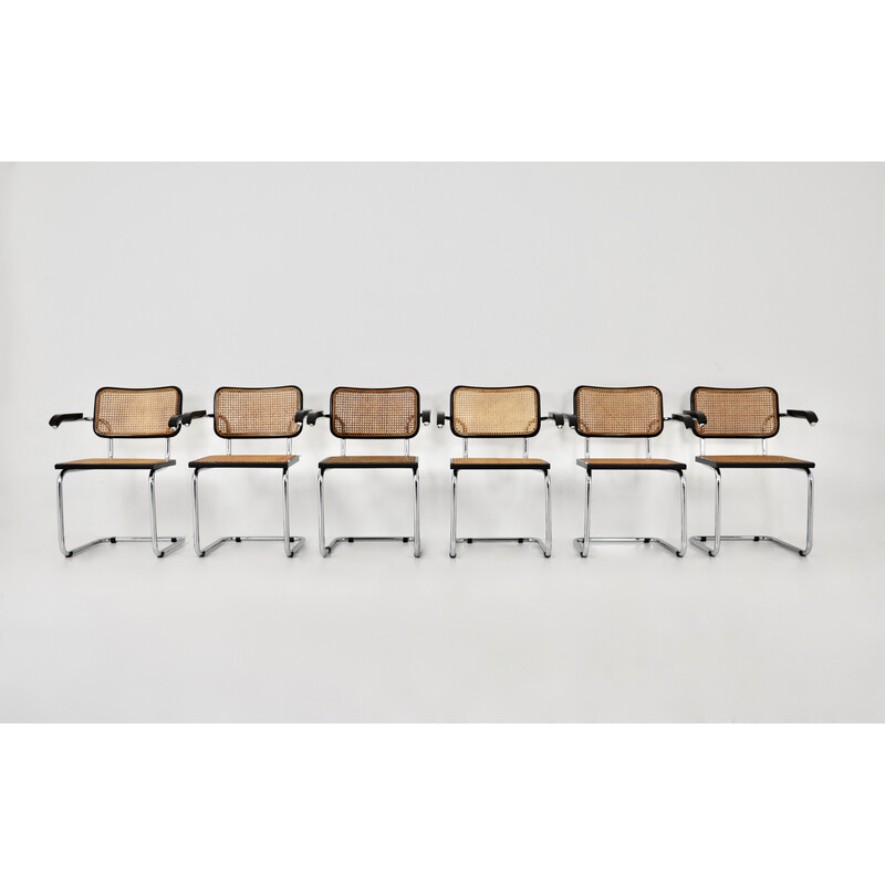 Set of 6 vintage metal and wood chairs by Marcel Breuer