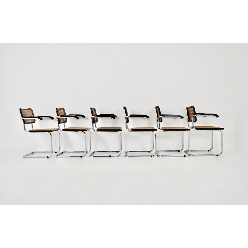 Set of 6 vintage metal and wood chairs by Marcel Breuer