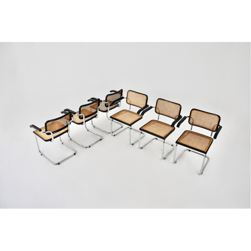 Set of 6 vintage metal and wood chairs by Marcel Breuer