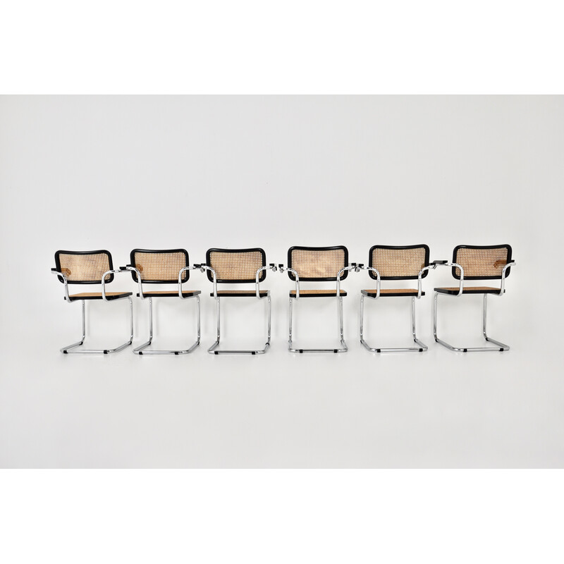 Set of 6 vintage metal and wood chairs by Marcel Breuer