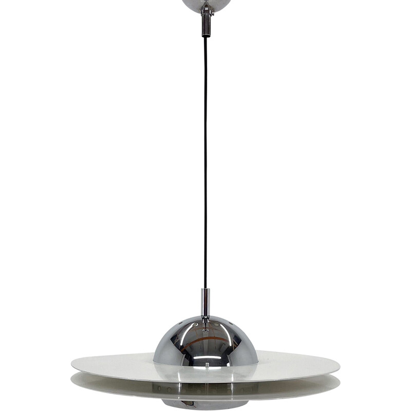 Vintage Ufo pendant lamp in chrome and lacquered metal, Italy 1970