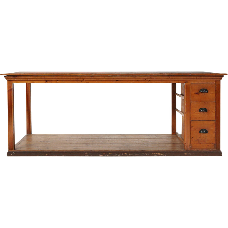 Vintage pine wood work table, 1920