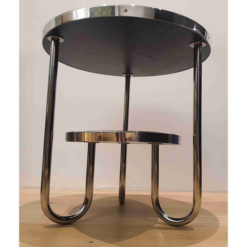 Table basse vintage Bauhaus en verre et aluminium