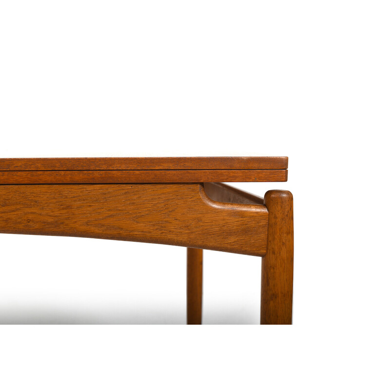 Table Demi Lune danoise vintage en teck et bois de chêne, 1950