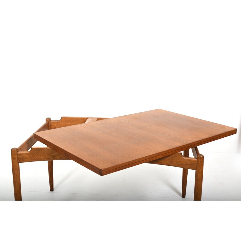 Tavolo danese di metà secolo in teak e legno di quercia Demi Lune, anni '50