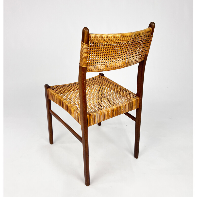Cadeira lateral dinamarquesa vintage em teca e corda de papel, anos 60