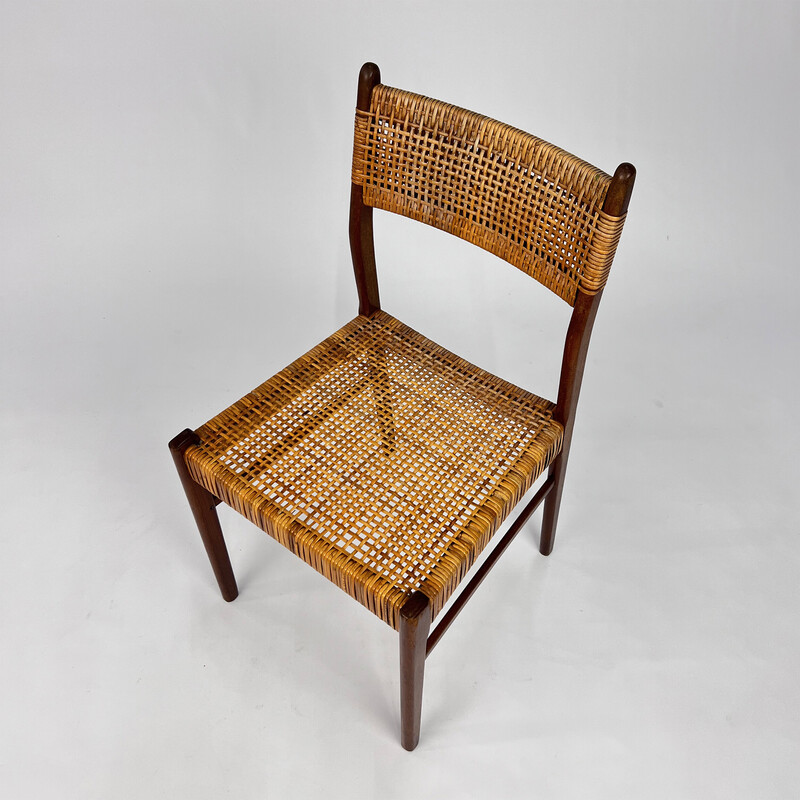 Cadeira lateral dinamarquesa vintage em teca e corda de papel, anos 60
