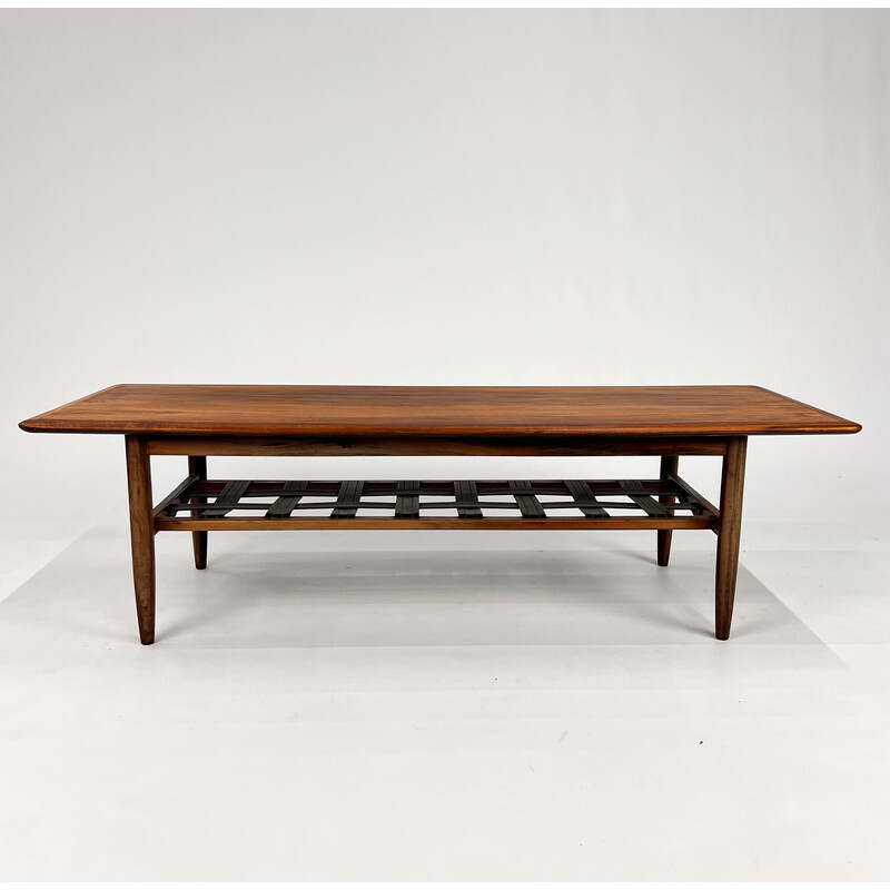 Table basse vintage en palissandre et cuir par Topform, 1960