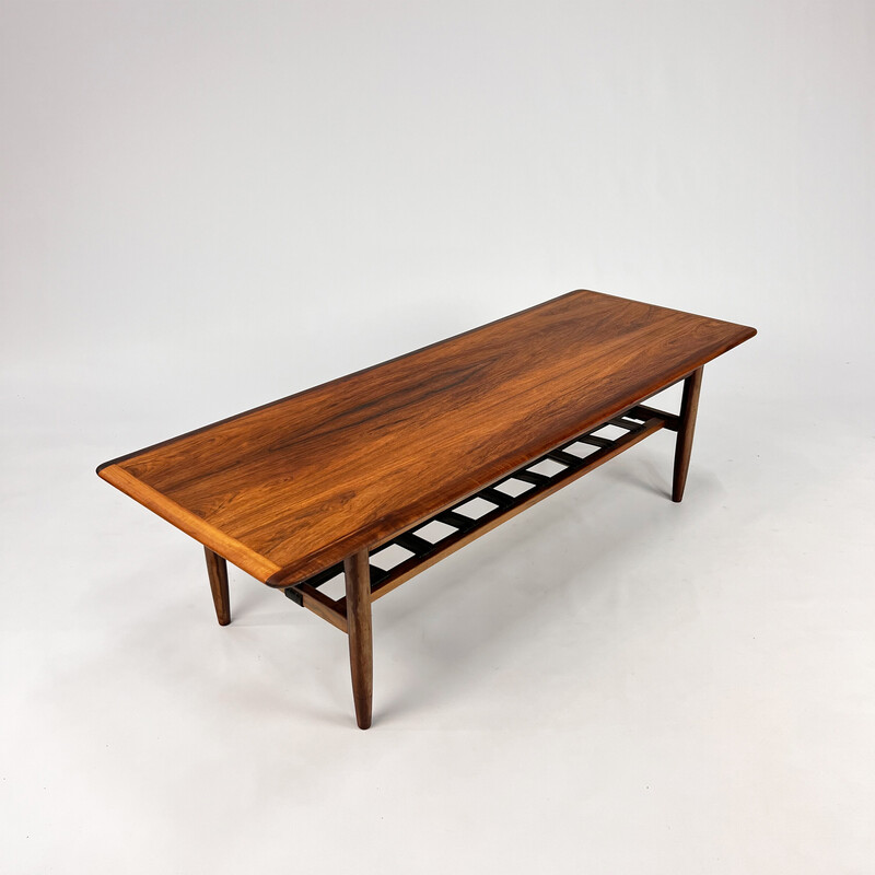 Table basse vintage en palissandre et cuir par Topform, 1960