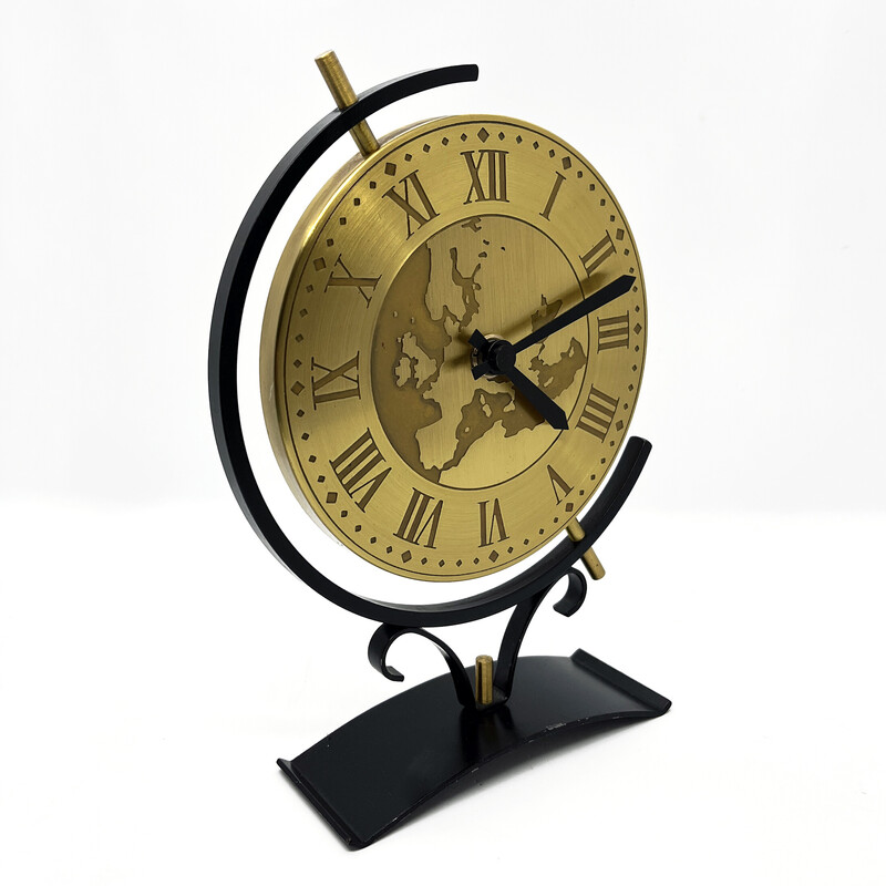Vintage modernist brass mantel clock by Weimar, Germany 1970s