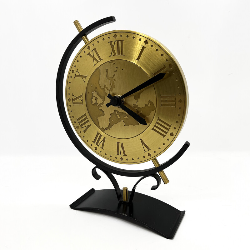 Vintage modernist brass mantel clock by Weimar, Germany 1970s