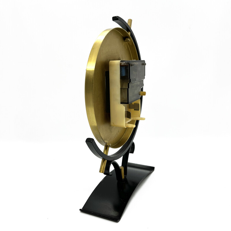 Vintage modernist brass mantel clock by Weimar, Germany 1970s