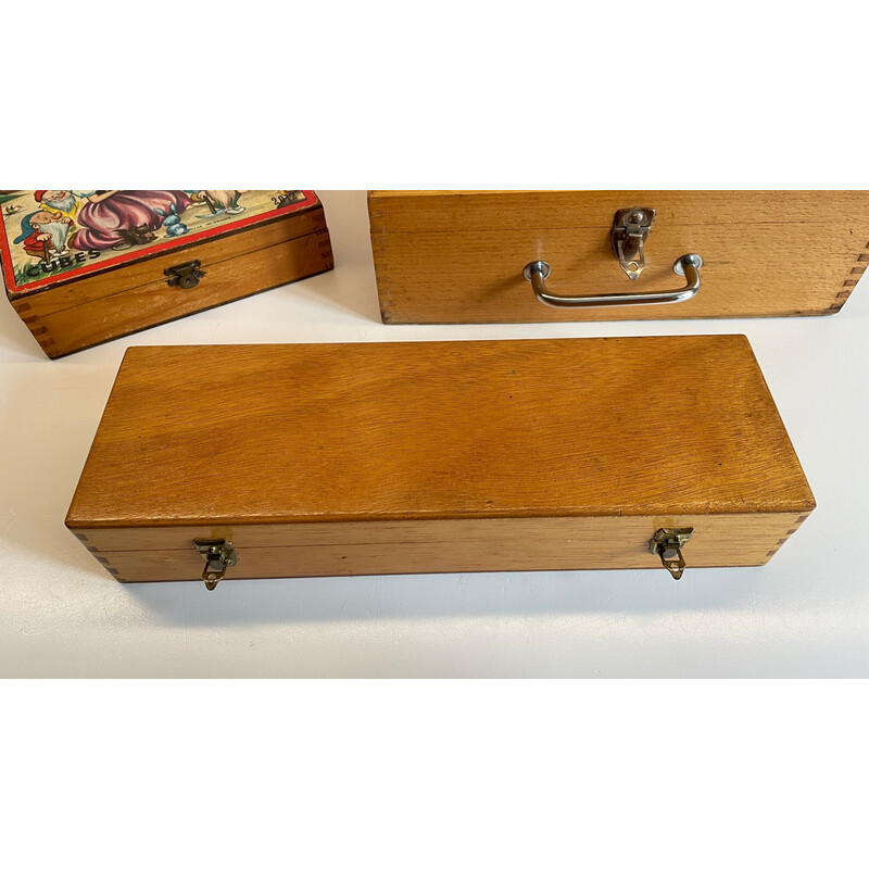 Set di 3 scatole vintage in legno a coda di rondine