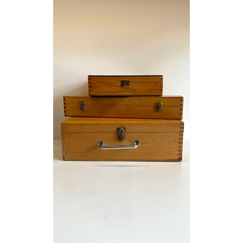 Set of 3 vintage wooden boxes with dovetail