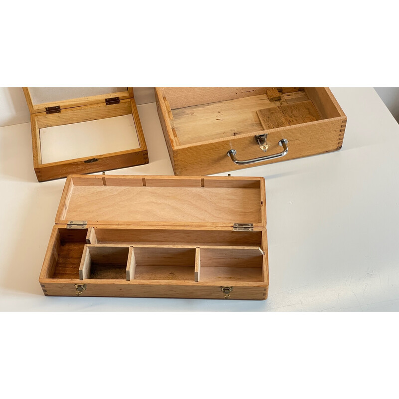Set van 3 vintage houten zwaluwstaart dozen