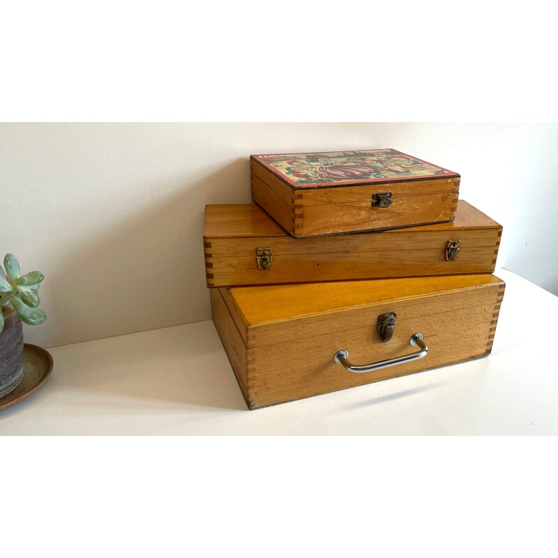 3er-Set Vintage-Schwalbenschwanzboxen aus Holz