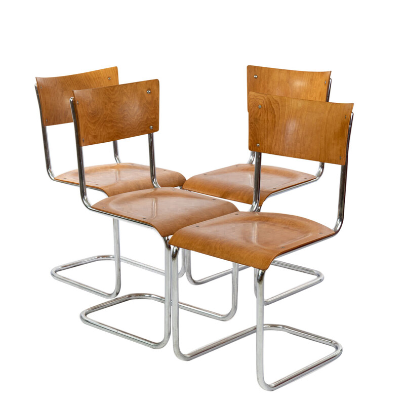 Ensemble de 4 chaises cantilever Bauhaus vintage de Mart Stam