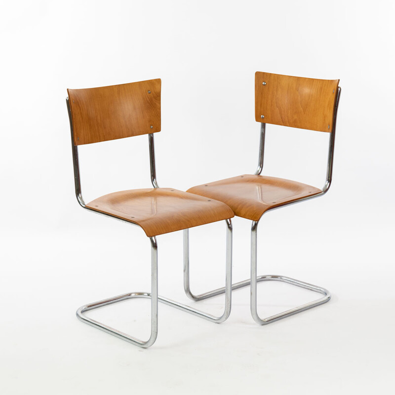 Juego de 4 sillas voladizas vintage Bauhaus de Mart Stam