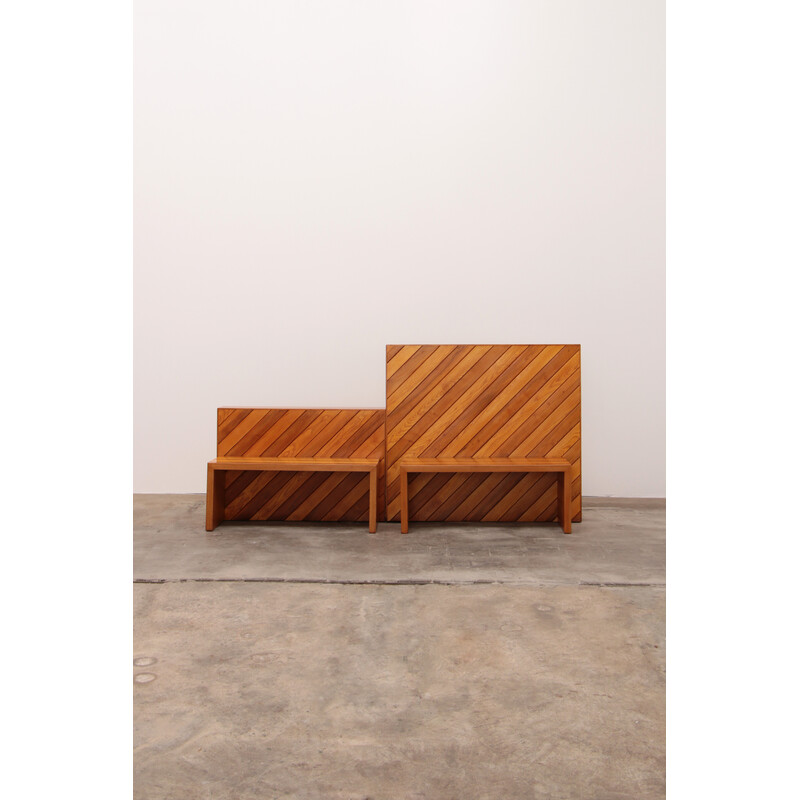 Pair of vintage modular beechwood room dividers with benches, Italy 1970