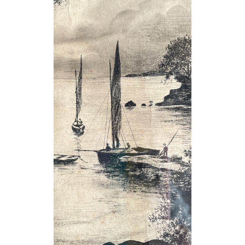 Tableau vintage encre de chine sur papier, 1927