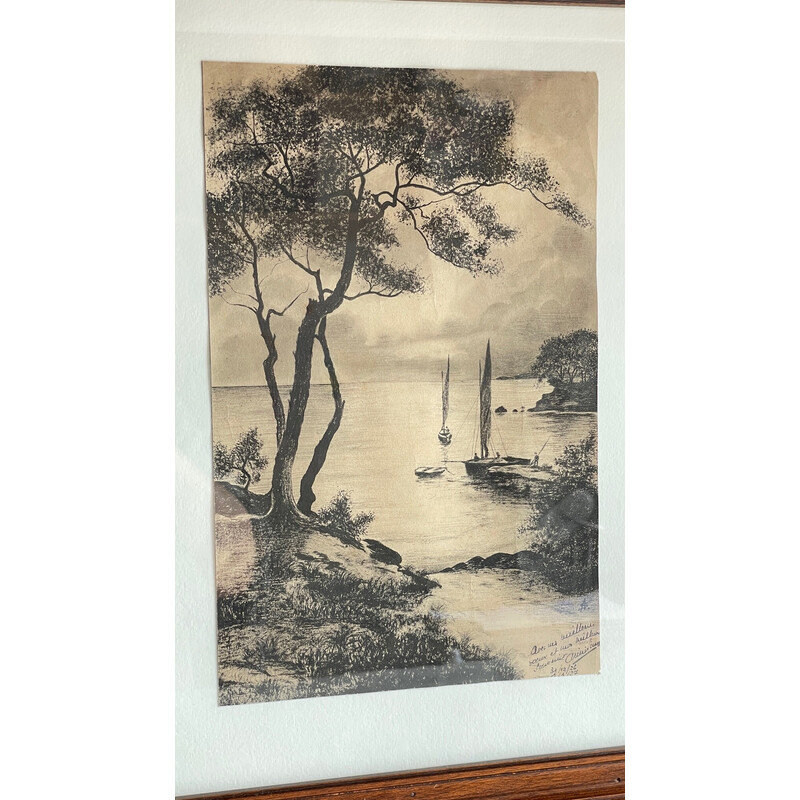 Vintage painting in Indian ink on paper, 1927