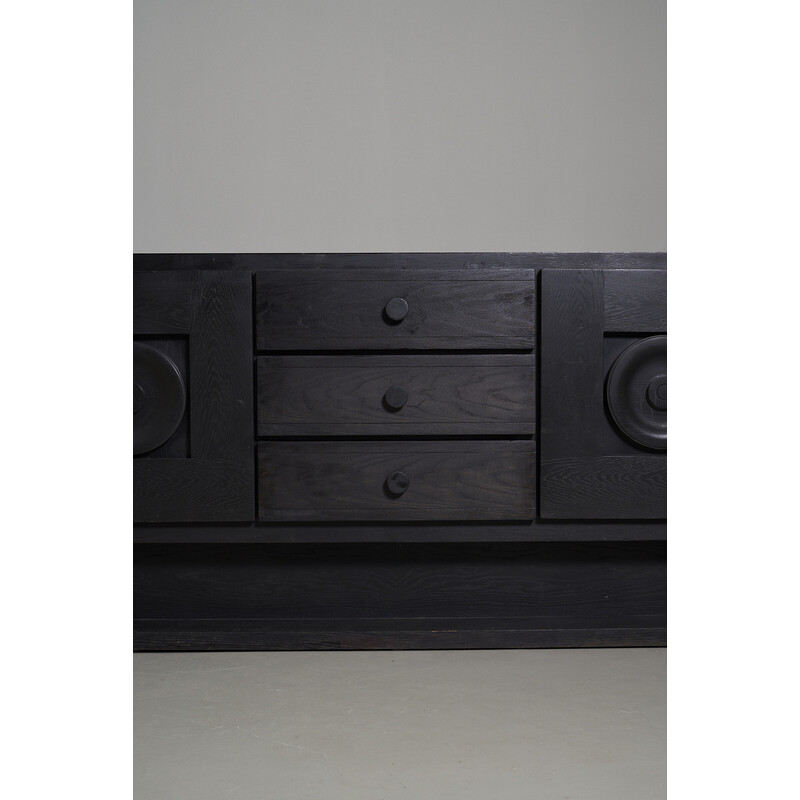 Vintage Brutalist black sideboard by De Coene, Belgium 1970