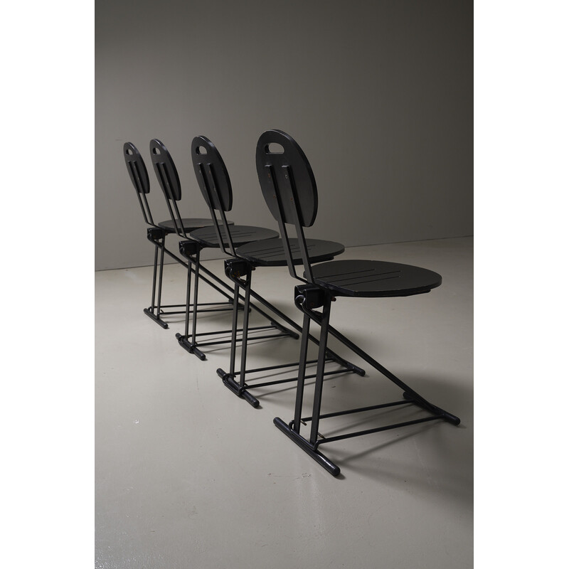 Set of 4 vintage black folding chairs, Italy 1980