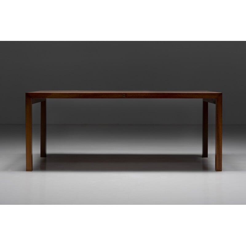 Vintage walnut and brass table by Pierre Balmain, France 1980