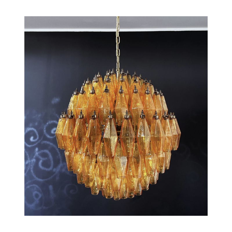 Vintage Murano amber glass chandelier, Italy 1970s