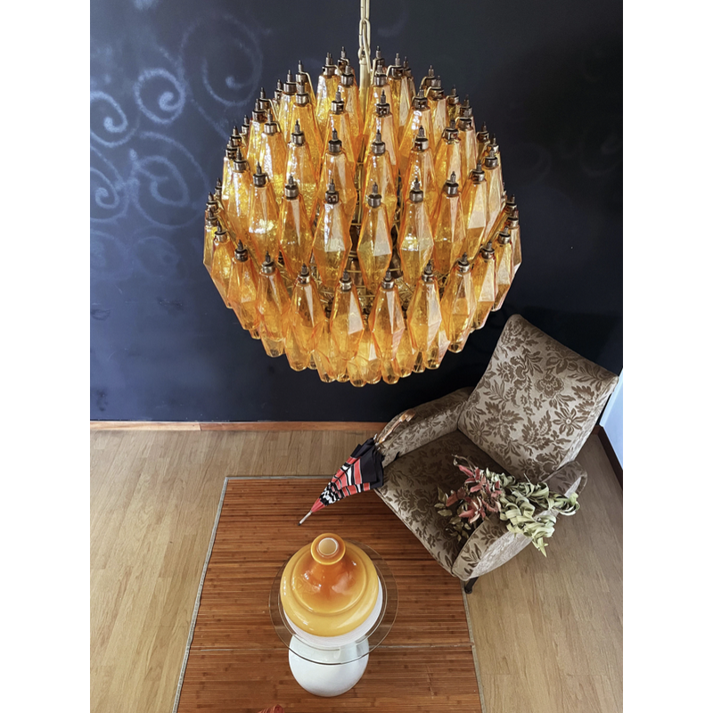 Vintage Murano amber glass chandelier, Italy 1970s