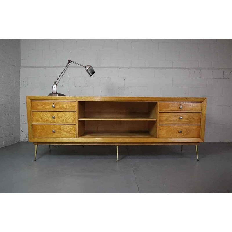 Vintage oakwood sideboard with 6 drawers