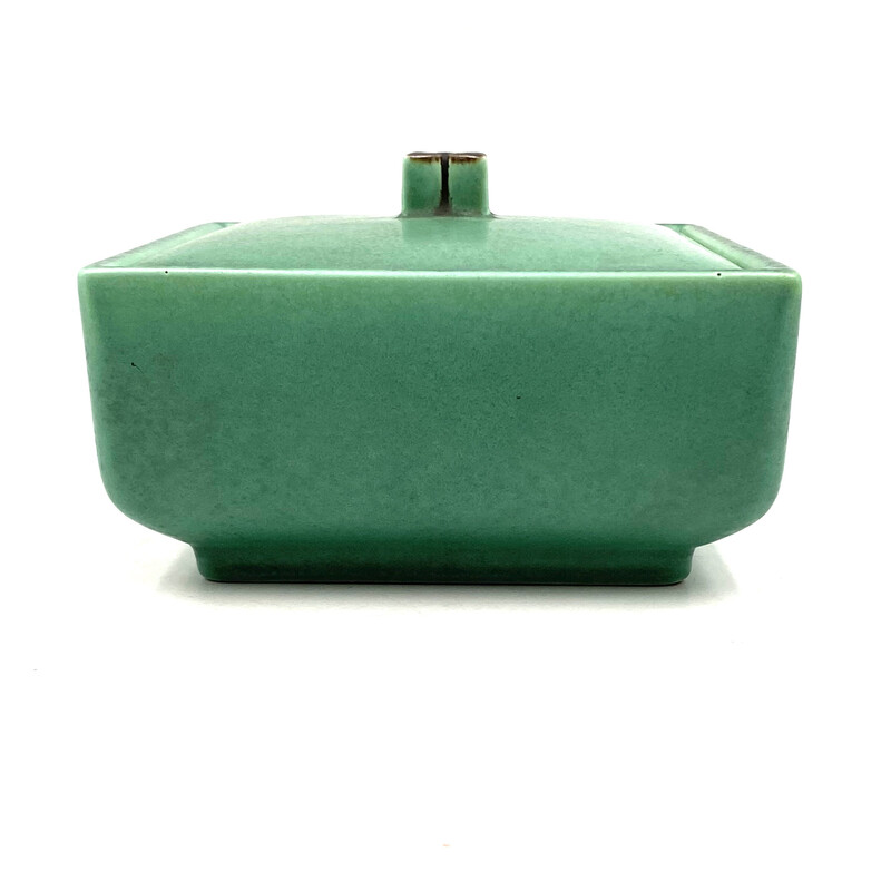 Caixa de cerâmica verde Art deco vintage, França 1940