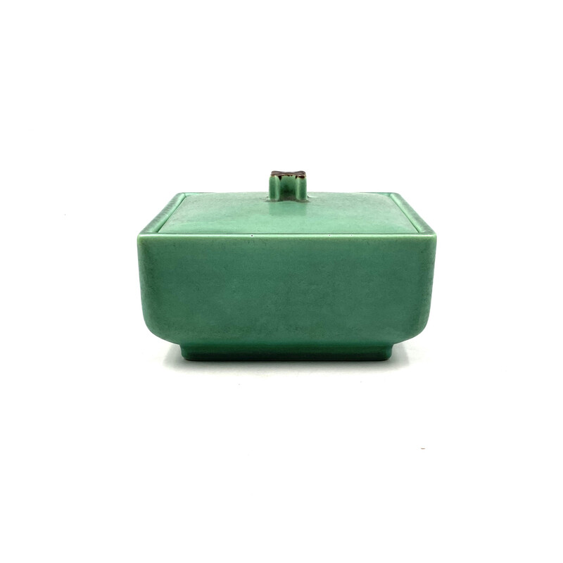 Vintage Art deco groene keramische doos, Frankrijk 1940