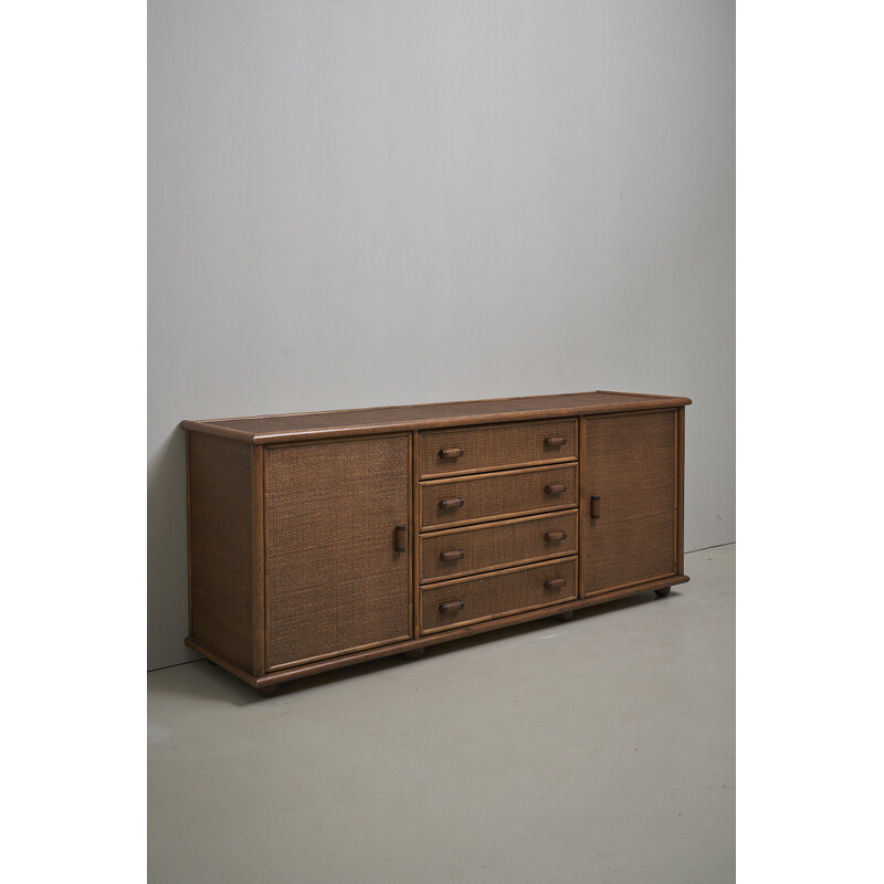 Vintage rattan sideboard with bamboo handles, Italy 1970