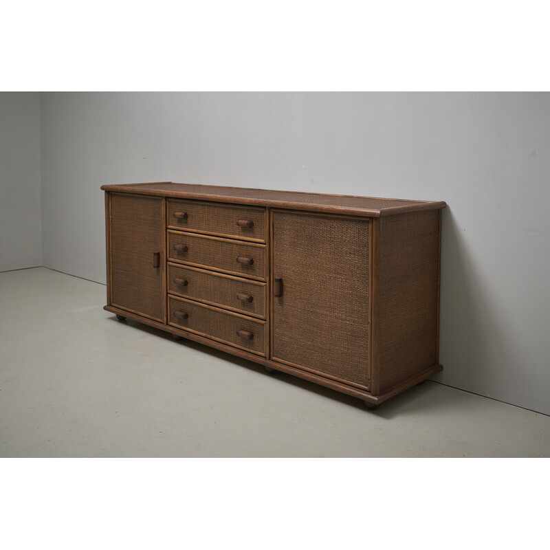 Vintage rattan sideboard with bamboo handles, Italy 1970